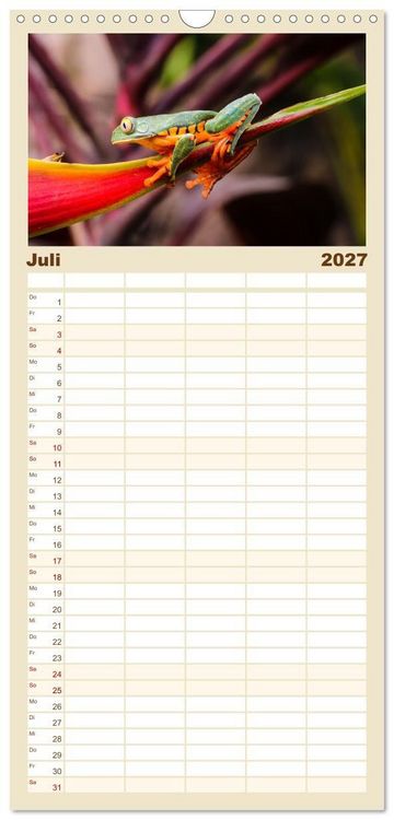 Produktbild: Familienplaner 2027 - Fr&ouml;sche - Die wundersch&ouml;ne Welt der bunten H&uuml;pfer. mit 5 Spalten (Wandkalender, 21 x 45 cm) CALVENDO