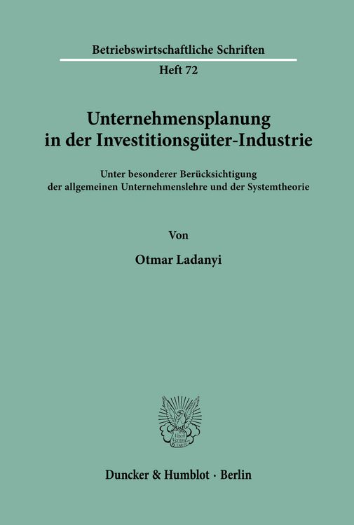 Produktbild: Unternehmensplanung in der Investitionsg&uuml;ter-Industrie.