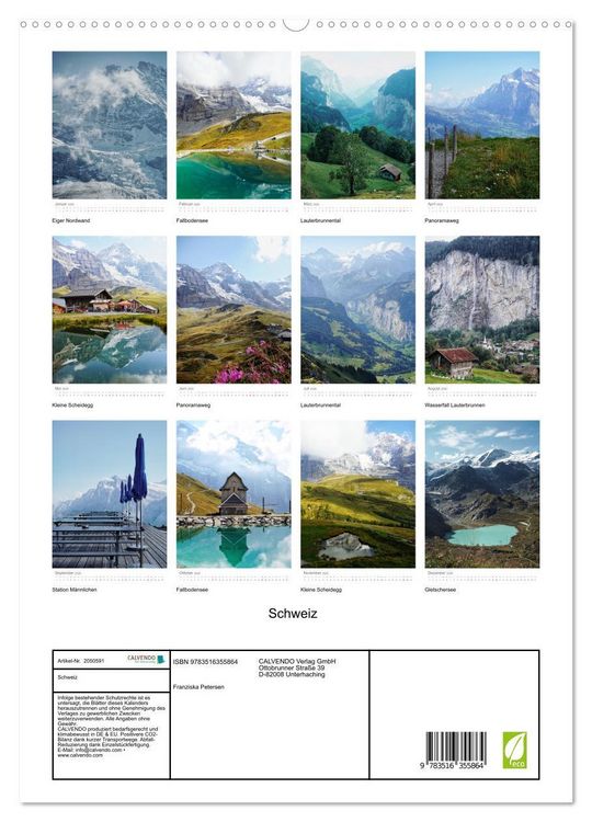 Produktbild: Schweiz (Wandkalender 2026 DIN A2 hoch), CALVENDO Monatskalender
