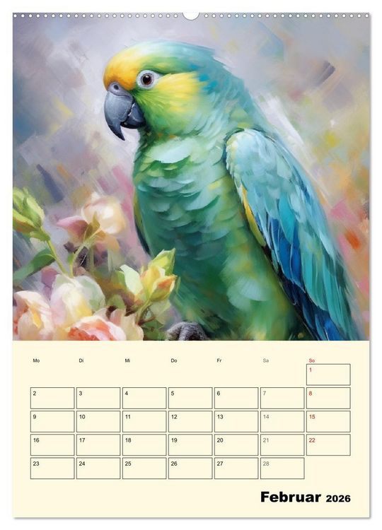 Produktbild: Bunte V&ouml;gel. Bezaubernde Papageien-Aquarelle (hochwertiger Premium Wandkalender 2026 DIN A2 hoch), Kunstdruck in Hochglanz