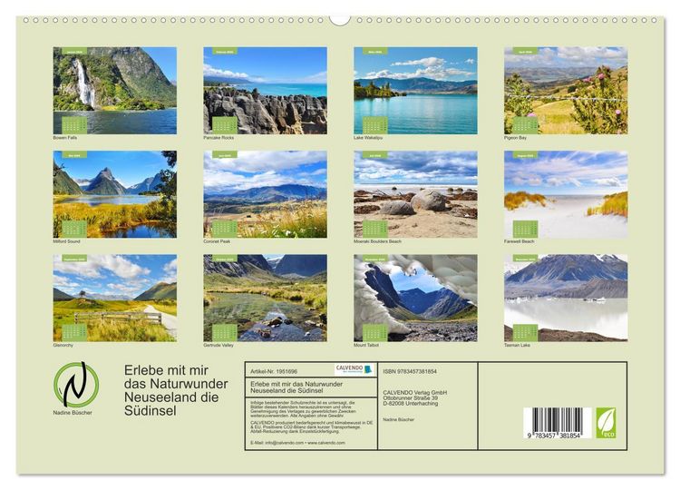Produktbild: Erlebe mit mir das Naturwunder Neuseeland die S&uuml;dinsel (hochwertiger Premium Wandkalender 2026 DIN A2 quer), Kunstdruck in Hochglanz