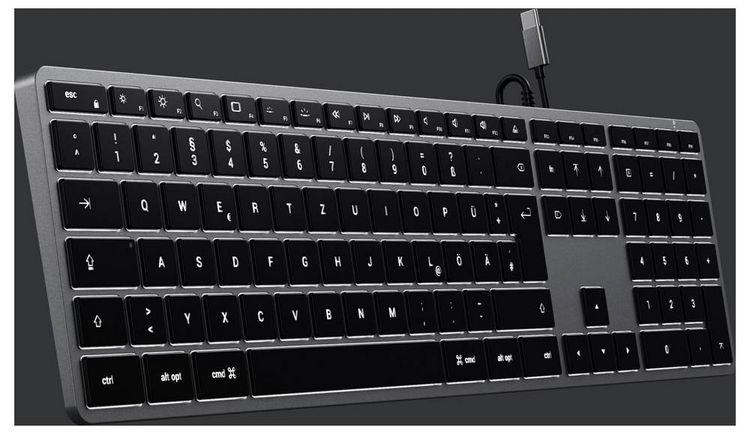 Produktbild: Satechi Slim W3 Kabelgebunden Tastatur Deutsch, QWERTZ Anthrazit Multimediatasten, mit numerischer Tastatur, Beleuchtet