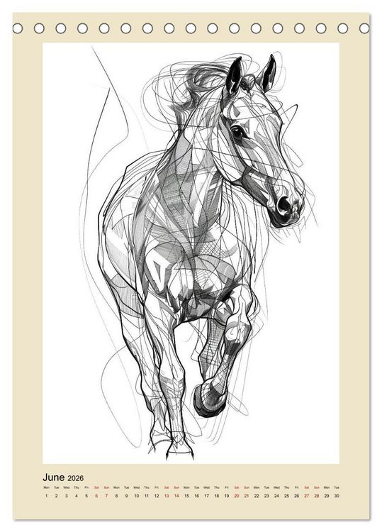 Produktbild: Sketchy Power Horses (Desk Calendar 2026 DIN A5 portrait), CALVENDO 12 Month DeskCalendar