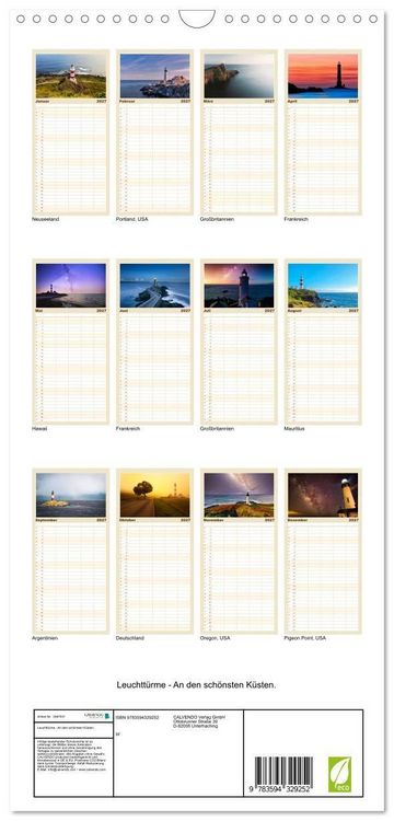 Produktbild: Familienplaner 2027 - Leuchtt&uuml;rme - An den sch&ouml;nsten K&uuml;sten. mit 5 Spalten (Wandkalender, 21 x 45 cm) CALVENDO