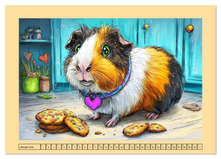 Produktbild: Niedliche Meerschweinchen. Zauberhafte Cartoons mit Witz und Charme (Tischkalender 2026 DIN A5 quer), CALVENDO Monatskalender