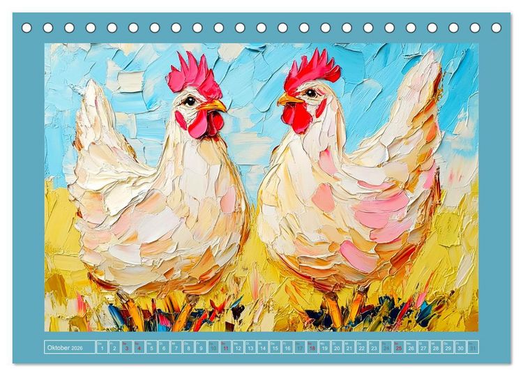 Produktbild: Federleichte Sch&ouml;nheiten. Duftige H&uuml;hner-Paintings (Tischkalender 2026 DIN A5 quer), CALVENDO Monatskalender
