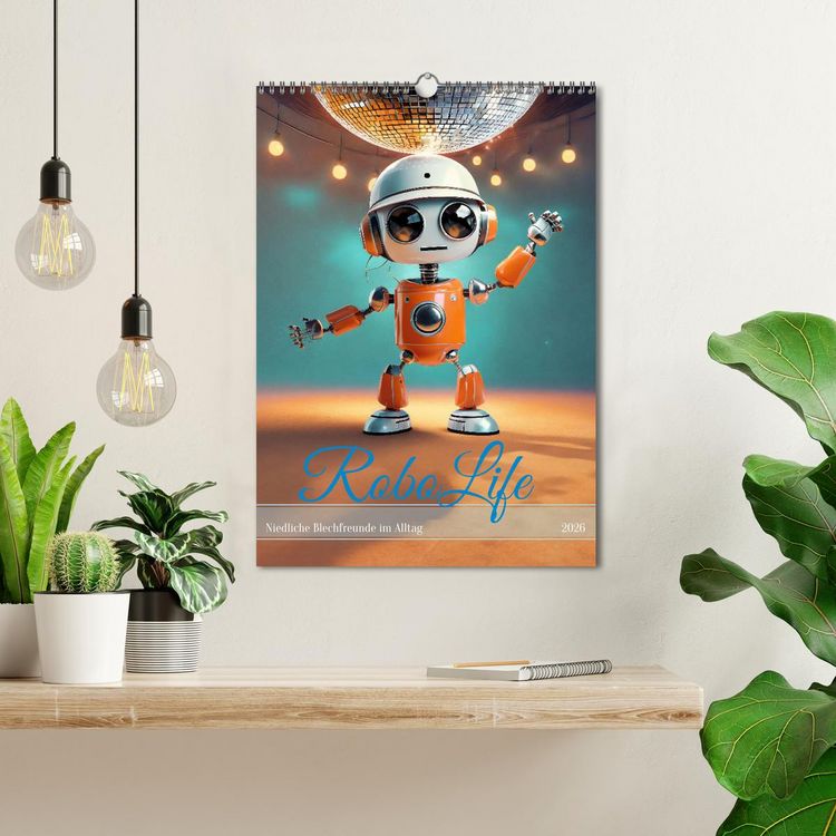 Produktbild: RoboLife - Niedliche Blechfreunde im Alltag (Wandkalender 2026 DIN A3 hoch), CALVENDO Monatskalender