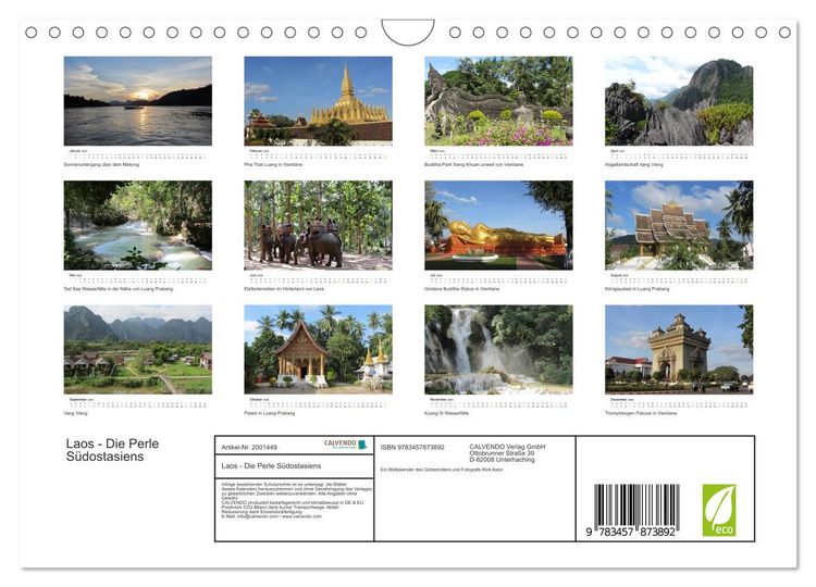 Produktbild: Laos - Die Perle S&uuml;dostasiens (Wandkalender 2026 DIN A4 quer), CALVENDO Monatskalender