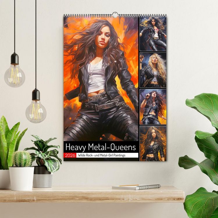 Produktbild: Heavy Metal-Queens. Wilde Rock- und Metal-Girl Paintings (Wandkalender 2026 DIN A2 hoch), CALVENDO Monatskalender
