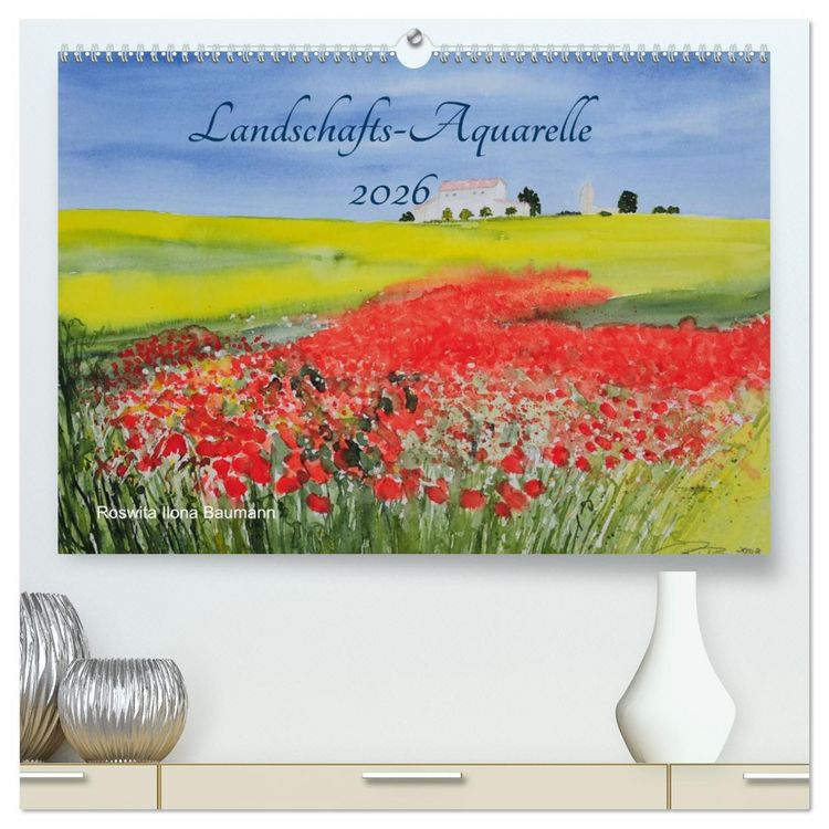Produktbild: Landschafts-Aquarelle 2026 Roswita Ilona Baumann (hochwertiger Premium Wandkalender 2026 DIN A2 quer), Kunstdruck in Hochglanz
