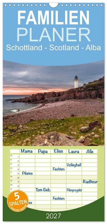 Produktbild: Familienplaner 2027 - Schottland - Scotland - Alba mit 5 Spalten (Wandkalender, 21 x 45 cm) CALVENDO