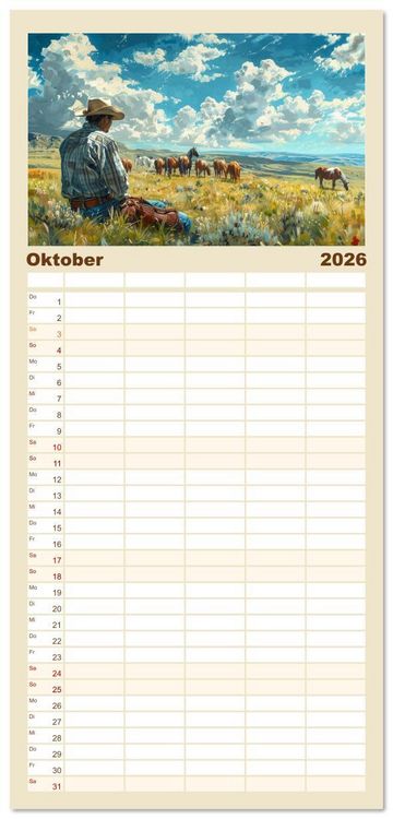Produktbild: Familienplaner 2026 - Pferde, Freiheit, Westernreiten mit 5 Spalten (Wandkalender, 21 x 45 cm) CALVENDO