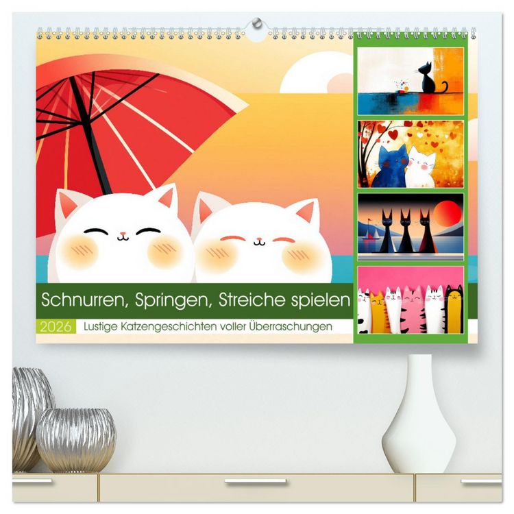 Produktbild: Schnurren, Springen, Streiche spielen (hochwertiger Premium Wandkalender 2026 DIN A2 quer), Kunstdruck in Hochglanz