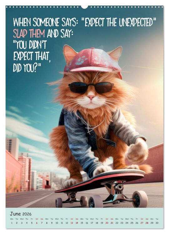 Produktbild: LUNATIC CATS Enjoy hilarious and wacky sayings (Wall Calendar 2026 DIN A2 portrait), CALVENDO 12 Month Wall Calendar