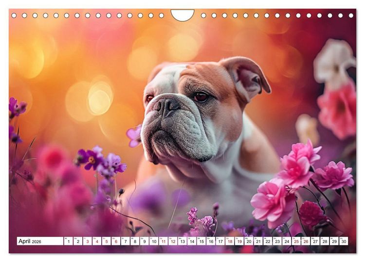 Produktbild: Englische Bulldoggen im Bl&uuml;tenmeer (Wandkalender 2026 DIN A4 quer), CALVENDO Monatskalender