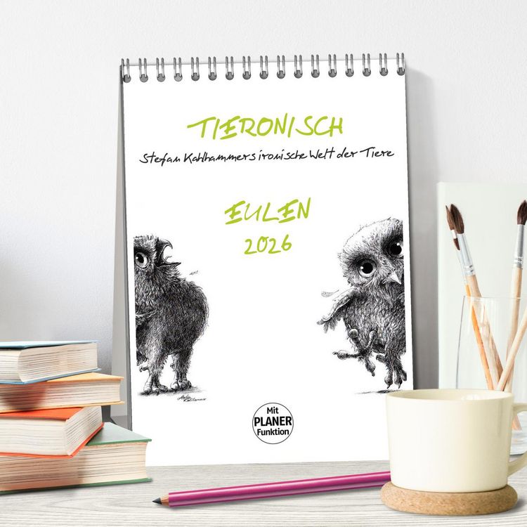 Produktbild: Tieronisch Eulen (Tischkalender 2026 DIN A5 hoch), CALVENDO Monatskalender