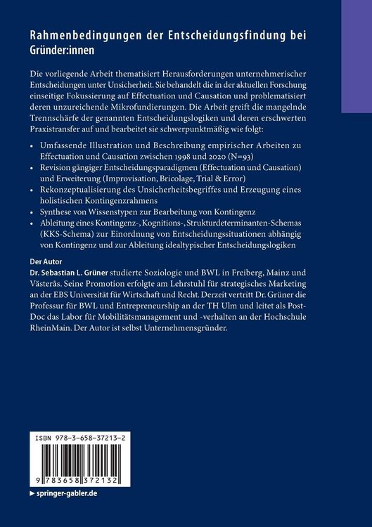 Produktbild: Rahmenbedingungen der Entscheidungsfindung bei Gr&uuml;nder:innen
