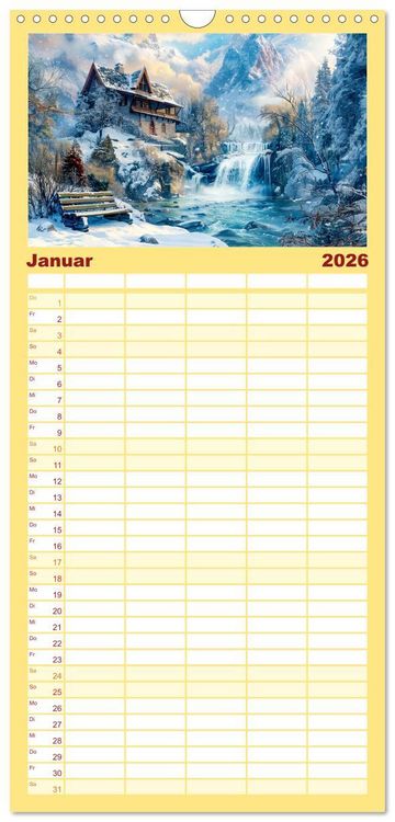 Produktbild: Familienplaner 2026 - Cottages am Wasser - Malerische R&uuml;ckzugsorte genie&szlig;en mit 5 Spalten (Wandkalender, 21 x 45 cm) CALVENDO
