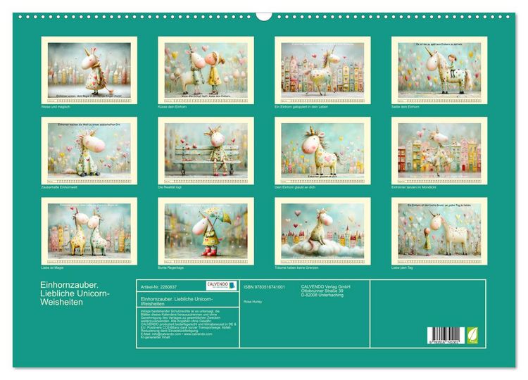 Produktbild: Einhornzauber. Liebliche Unicorn-Weisheiten (Wandkalender 2026 DIN A2 quer), CALVENDO Monatskalender