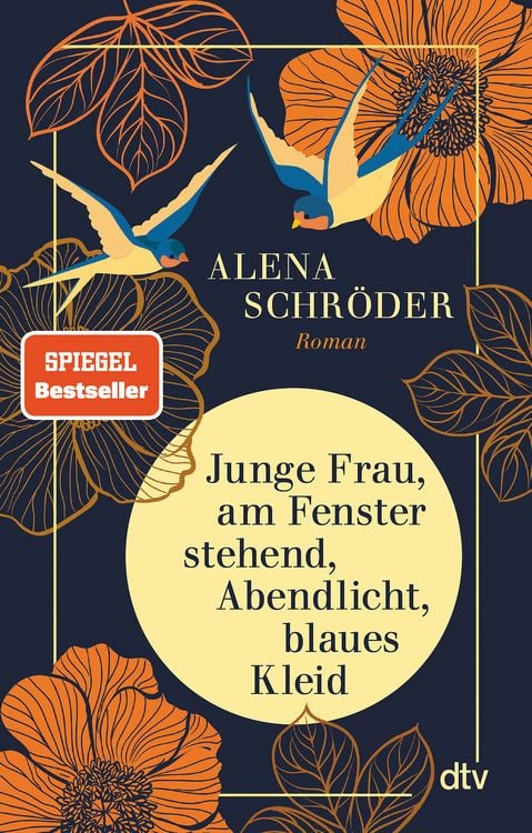 Produktbild: Junge Frau, am Fenster stehend, Abendlicht, blaues Kleid