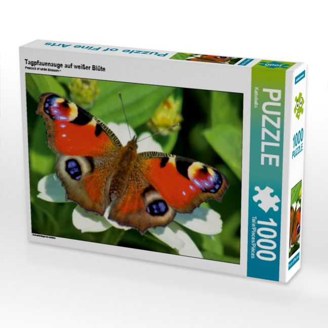 Produktbild: CALVENDO Puzzle Tagpfauenauge auf wei&szlig;er Bl&uuml;te | 1000 Teile Lege-Gr&ouml;&szlig;e 64x48cm Foto-Puzzle f&uuml;r gl&uuml;ckliche Stunden
