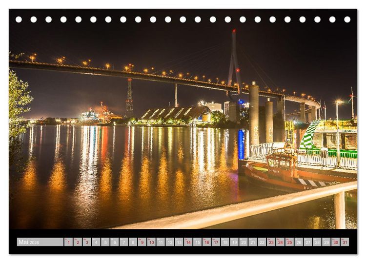 Produktbild: Hamburgs Br&uuml;cken bei Nacht (Tischkalender 2026 DIN A5 quer), CALVENDO Monatskalender