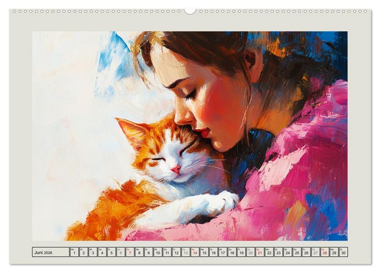Produktbild: Zweisamkeit in Farben. Katzen und Menschen in Harmonie (Wandkalender 2026 DIN A2 quer), CALVENDO Monatskalender