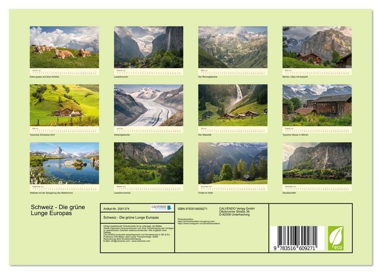 Produktbild: Schweiz - Die gr&uuml;ne Lunge Europas (Wandkalender 2026 DIN A4 quer), CALVENDO Monatskalender