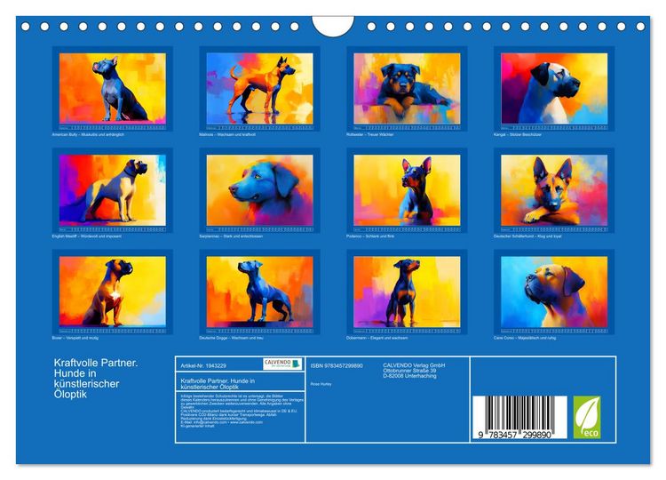 Produktbild: Kraftvolle Partner. Hunde in k&uuml;nstlerischer &Ouml;loptik (Wandkalender 2026 DIN A4 quer), CALVENDO Monatskalender
