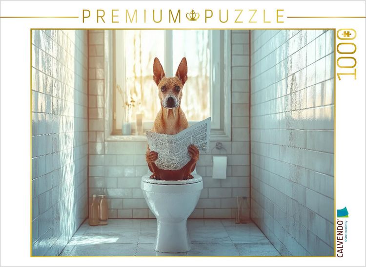 Produktbild: CALVENDO Puzzle Kackender Hund mit Zeitung - Morgenroutine mit Stil | 1000 Teile Lege-Gr&ouml;&szlig;e 64x48cm Foto-Puzzle f&uuml;r gl&uuml;ckliche Stunden