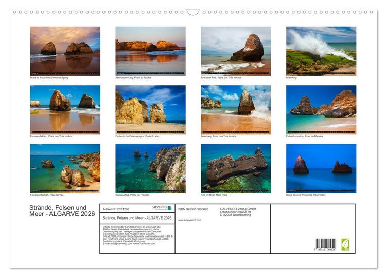 Produktbild: Str&auml;nde, Felsen und Meer - ALGARVE 2026 (Wandkalender 2026 DIN A2 quer), CALVENDO Monatskalender