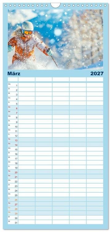 Produktbild: Familienplaner 2027 - Skifahren - endlich Schnee mit 5 Spalten (Wandkalender, 21 x 45 cm) CALVENDO
