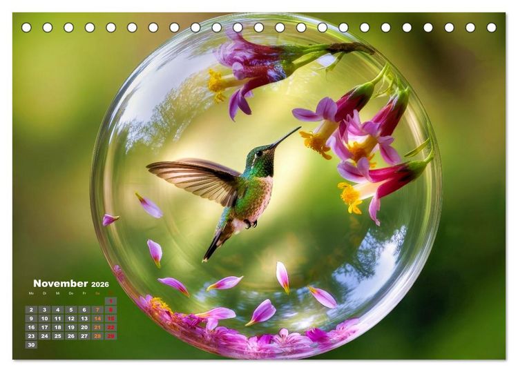 Produktbild: Kolibri in der Glaskugel (Tischkalender 2026 DIN A5 quer), CALVENDO Monatskalender