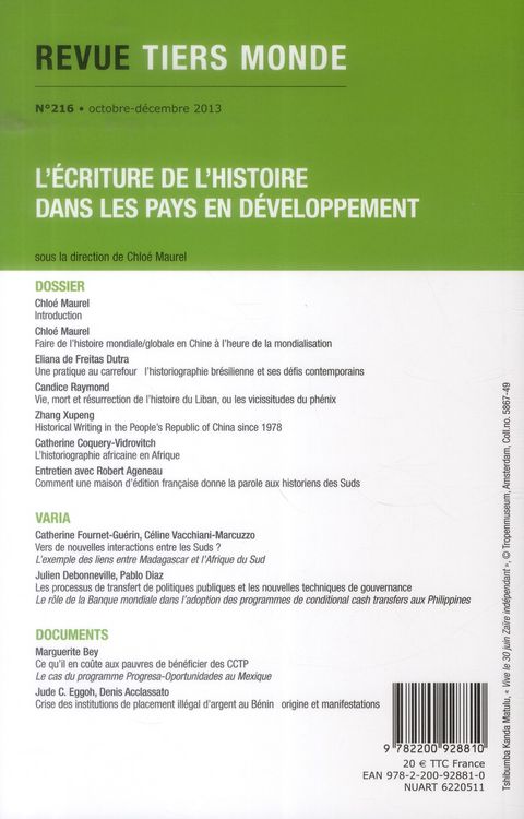 Produktbild: Revue Tiers Monde T.216; L Ecriture De L Histoire Dans Les Pays En