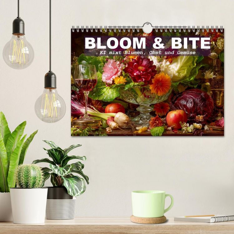 Produktbild: Bloom und Bite. KI mixt Blumen, Obst und Gem&uuml;se (Wandkalender 2026 DIN A4 quer), CALVENDO Monatskalender