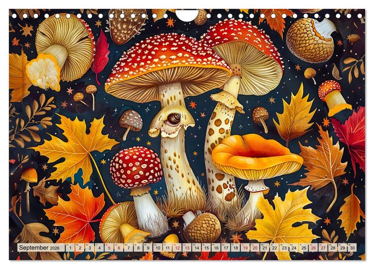 Produktbild: Zauberwelt der Pilze - Fantasievolle Pilze im verwunschenen Wald (Wandkalender 2026 DIN A4 quer), CALVENDO Monatskalender