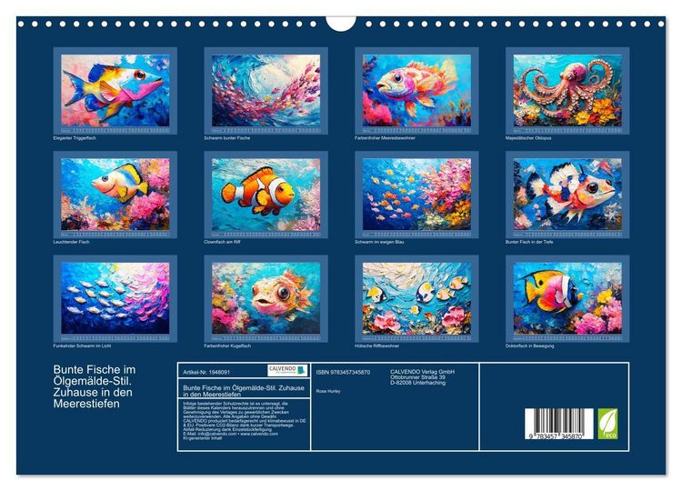 Produktbild: Bunte Fische im &Ouml;lgem&auml;lde-Stil. Zuhause in den Meerestiefen (Wandkalender 2026 DIN A3 quer), CALVENDO Monatskalender