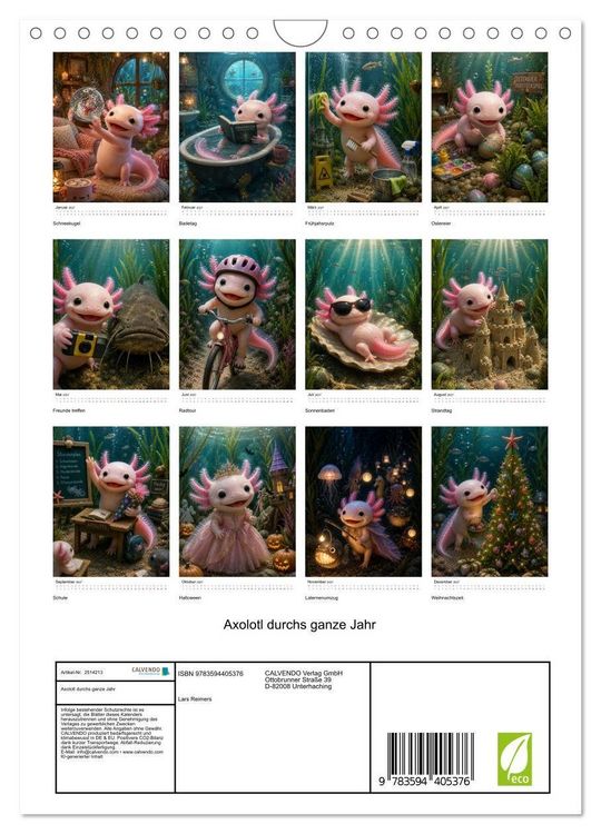 Produktbild: Axolotl durchs ganze Jahr (Wandkalender 2027 DIN A4 hoch), CALVENDO Monatskalender