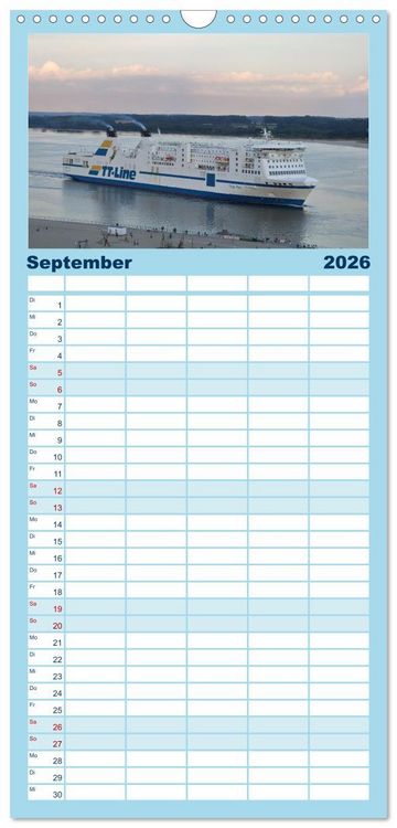 Produktbild: Familienplaner 2026 - Shipspotting Travem&uuml;nde mit 5 Spalten (Wandkalender, 21 x 45 cm) CALVENDO