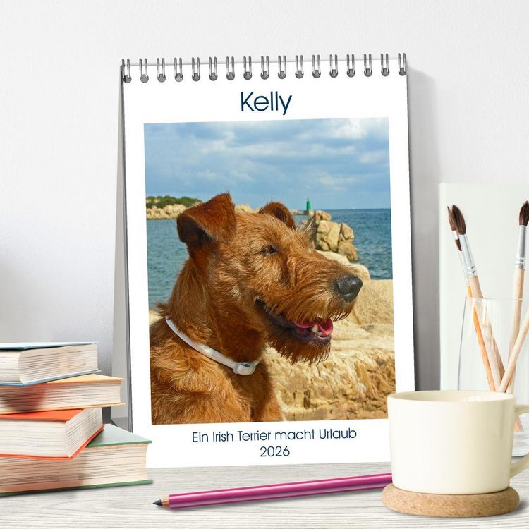 Produktbild: Kelly - Ein Irish Terrier macht Urlaub (Tischkalender 2026 DIN A5 hoch), CALVENDO Monatskalender