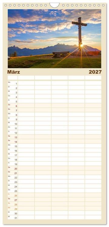 Produktbild: Familienplaner 2027 - Gipfelkreuze im Sonnenlicht mit 5 Spalten (Wandkalender, 21 x 45 cm) CALVENDO