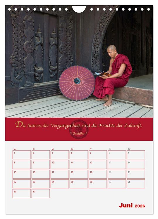 Produktbild: Buddhistische Weisheiten - DER ROTE SCHIRM (Wandkalender 2026 DIN A4 hoch), CALVENDO Monatskalender