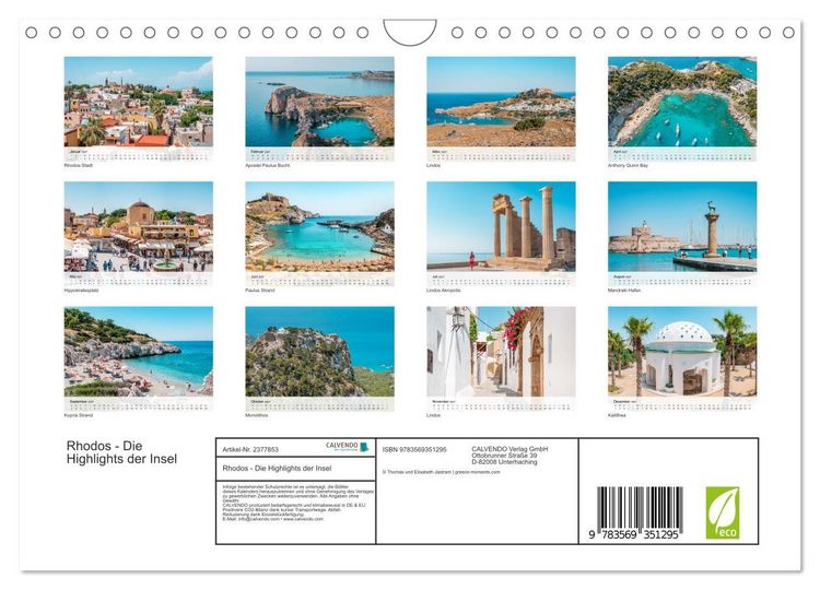 Produktbild: Rhodos - Die Highlights der Insel (Wandkalender 2027 DIN A4 quer), CALVENDO Monatskalender