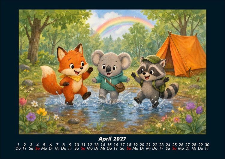Produktbild: Camping-Abenteuer mit Finn, Kiki & Rocco 2027 Fotokalender DIN A4