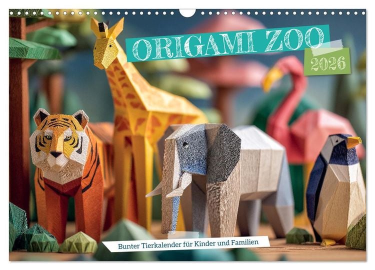 Produktbild: Origami Zoo - Bunter Tierkalender f&uuml;r Kinder und Familien (Wandkalender 2026 DIN A3 quer), CALVENDO Monatskalender