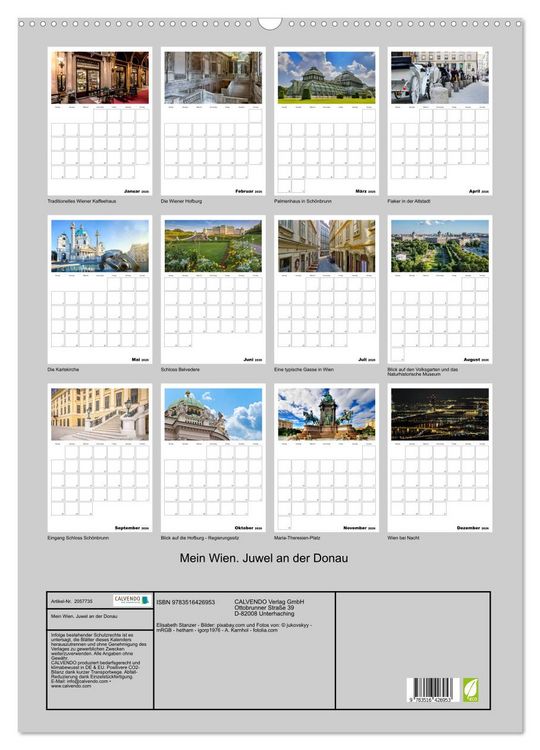 Produktbild: Mein Wien. Juwel an der Donau (Wandkalender 2026 DIN A2 hoch), CALVENDO Monatskalender