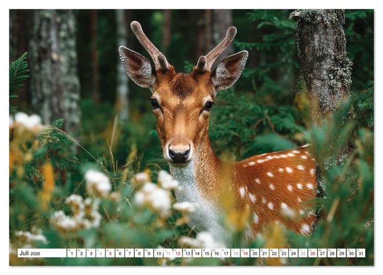 Produktbild: HIRSCHE UND REHE - Ein Jahr in freier Wildbahn (hochwertiger Premium Wandkalender 2026 DIN A2 quer), Kunstdruck in Hochglanz