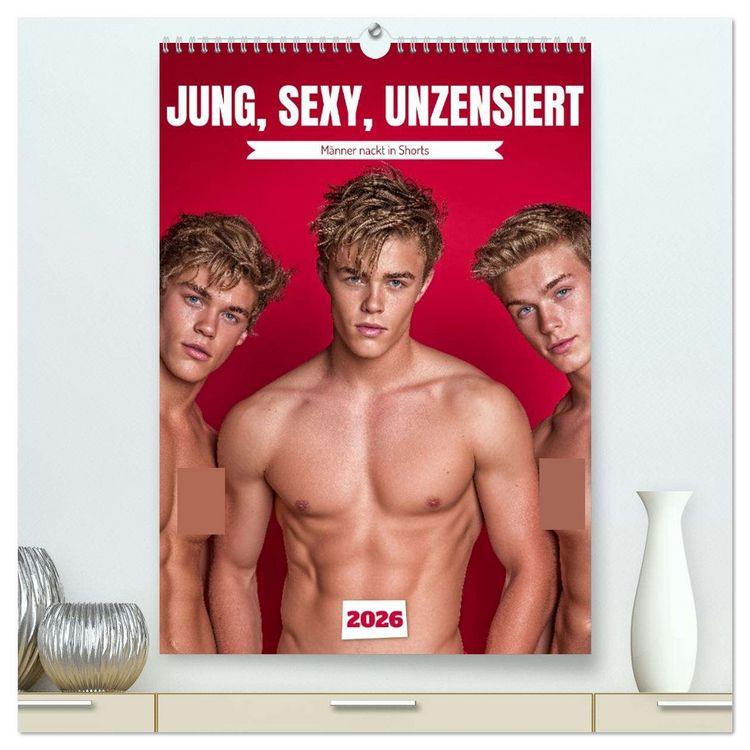 Produktbild: JUNG, SEXY, UNZENSIERT - M&auml;nner nackt in Shorts (hochwertiger Premium Wandkalender 2026 DIN A2 hoch), Kunstdruck in Hochglanz