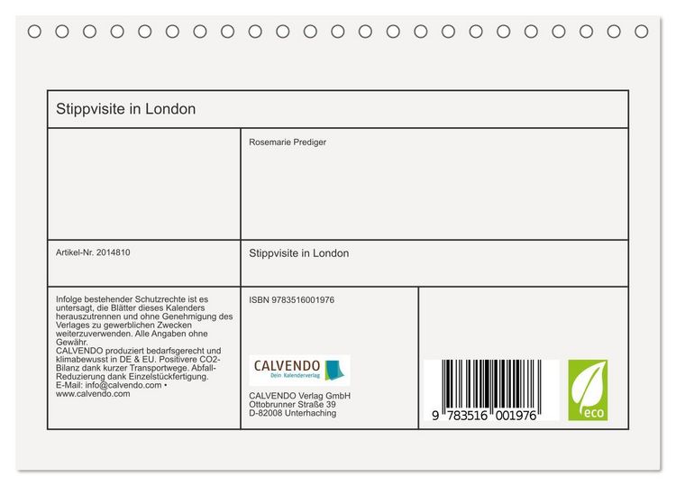 Produktbild: Stippvisite in London (Tischkalender 2026 DIN A5 quer), CALVENDO Monatskalender