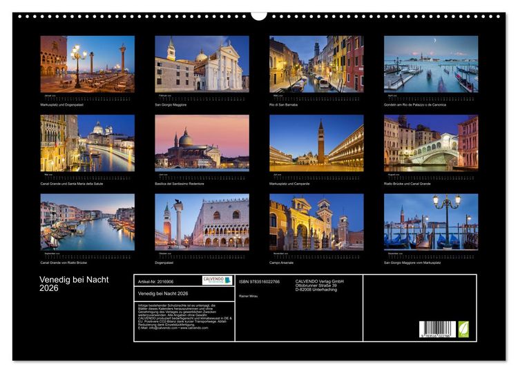 Produktbild: Venedig bei Nacht 2026 (Wandkalender 2026 DIN A2 quer), CALVENDO Monatskalender